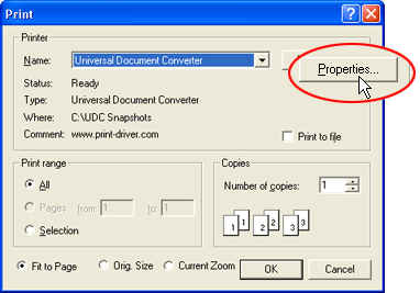 Converting DjVu Documents to Adobe PDF :: Select Universal Document Converter from printers list